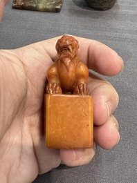Seven Chinese jade and rock crystal carvings, 19/20th C.