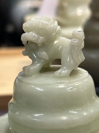 Five Chinese jade and agate incense burners and covers, 20th C.