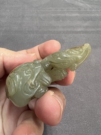 A Chinese jade carving with two Buddhist lions, 19th C.