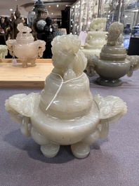Five Chinese jade and agate incense burners and covers, 20th C.