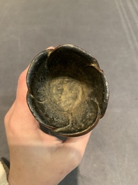 A Chinese bamboo 'plum blossom' libation cup, Guangxu and Zhu Jian 朱堅 mark, dated 1890