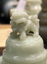 Five Chinese jade and agate incense burners and covers, 20th C.