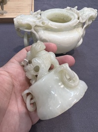 Five Chinese jade and agate incense burners and covers, 20th C.