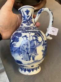 A Chinese blue and white ewer with figures in a landscape, Transitional period