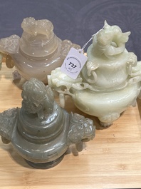 Five Chinese jade and agate incense burners and covers, 20th C.