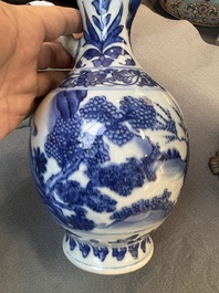 A Chinese blue and white ewer with figures in a landscape, Transitional period