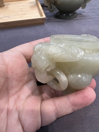 Five Chinese jade and agate incense burners and covers, 20th C.