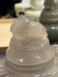 Five Chinese jade and agate incense burners and covers, 20th C.