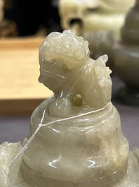 Five Chinese jade and agate incense burners and covers, 20th C.