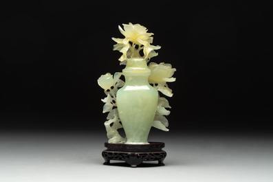 Three Chinese jade vases and covers, 20th C.
