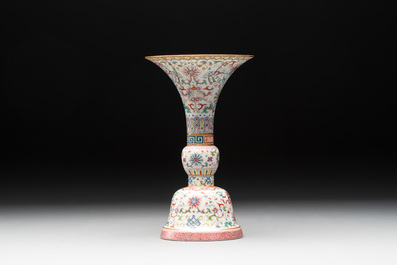 A Chinese famille rose 'bajixiang' 'gu' vase, Jiaqing mark, 19/20th C.