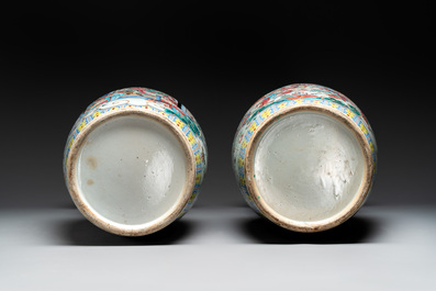 A pair of Chinese famille rose vases with narrative design, 19th C.