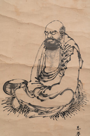 Japanese school: 'Calligraphy and Dharma', ink on paper, probably 17/18th C.