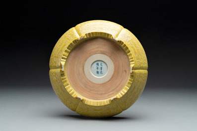 A Chinese yellow-glazed brush washer, Guangxu mark, 20th C.