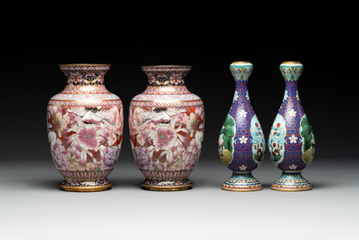 Four pairs of Chinese cloisonn&eacute; vases, 20th C.