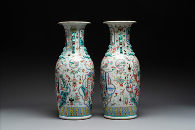 A pair of Chinese famille rose vases with narrative design, 19th C.