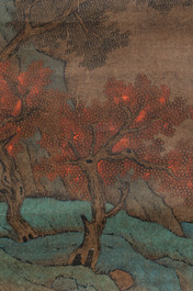 Chinese school: 'Mountainous landscape', ink and colour on paper, Qing or later