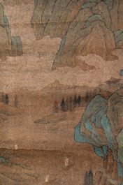 Chinese school: 'Mountainous landscape', ink and colour on paper, Qing or later