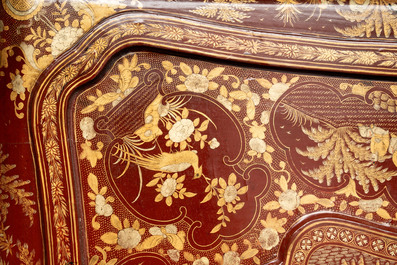 A large Chinese Canton gilt-lacquered garment box with landscape and figural design, 19th C.