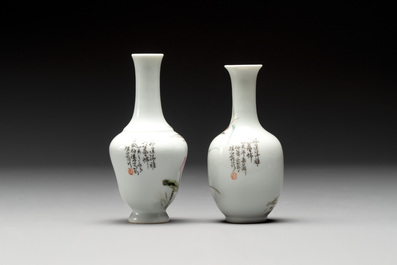 Five Chinese qianjiang cai wares , signed Wang Shaowei 王少維, Cheng Xingsheng 程興盛, Wang Xiaoting 汪小亭, 19/20th C.
