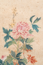 Follower of Guangxu 光緒 (1871-1908): 'Vases and flowers', Cixi seal mark, ink and colour on paper