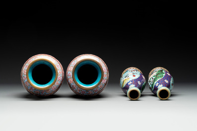 Four pairs of Chinese cloisonn&eacute; vases, 20th C.