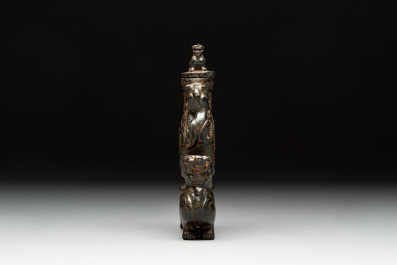 Three Chinese jade vases and covers, 20th C.