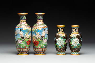 Four pairs of Chinese cloisonn&eacute; vases, 20th C.