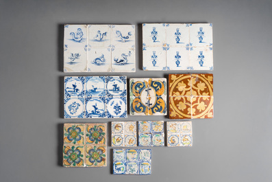 A collection of 172 mounted blue, white, polychrome and manganese tiles, The Netherlands, Flanders and Spain, 17th C. and later