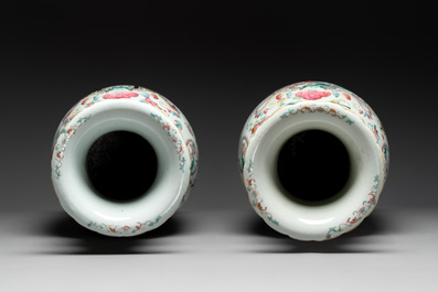 A pair of Chinese famille rose vases with narrative design, 19th C.