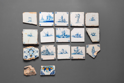 A collection of 164 mainly blue and white Dutch Delft tiles, 17/18th C.