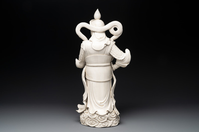 A large Chinese Dehua blanc de Chine figure of Weituo, He Chaozong 何朝宗 and Dehua 德化 mark, 20th C.