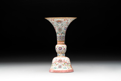 A Chinese famille rose 'bajixiang' 'gu' vase, Jiaqing mark, 19/20th C.