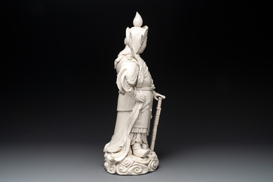 A large Chinese Dehua blanc de Chine figure of Weituo, He Chaozong 何朝宗 and Dehua 德化 mark, 20th C.