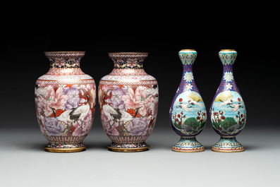 Four pairs of Chinese cloisonn&eacute; vases, 20th C.
