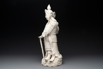 A large Chinese Dehua blanc de Chine figure of Weituo, He Chaozong 何朝宗 and Dehua 德化 mark, 20th C.