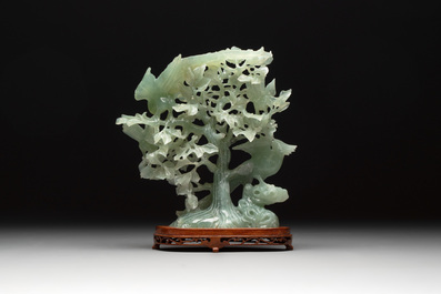 Three Chinese jade carvings, 20th C.