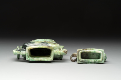 Three Chinese jade vases and covers, 20th C.