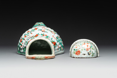 A Chinese famille verte fountain and basin with birds among flowering branches, Kangxi