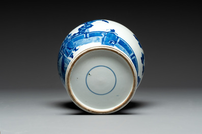 A Chinese blue and white vase with narrative design, 19th C.