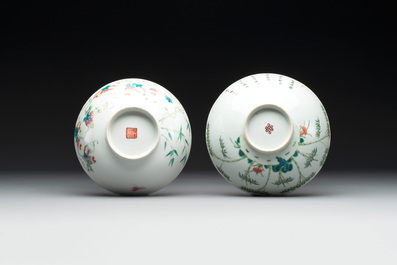 Two Chinese famille rose 'bamboo' and 'bitter gourd' bowls, Tongzhi mark and of the period