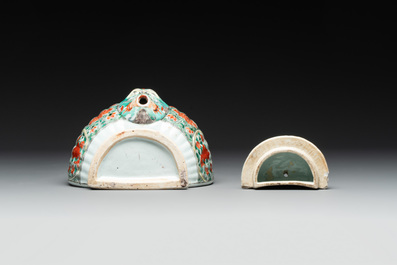A Chinese famille verte fountain and basin with birds among flowering branches, Kangxi