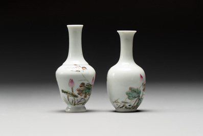 Five Chinese qianjiang cai wares , signed Wang Shaowei 王少維, Cheng Xingsheng 程興盛, Wang Xiaoting 汪小亭, 19/20th C.