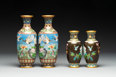 Four pairs of Chinese cloisonn&eacute; vases, 20th C.