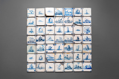 A collection of 164 mainly blue and white Dutch Delft tiles, 17/18th C.