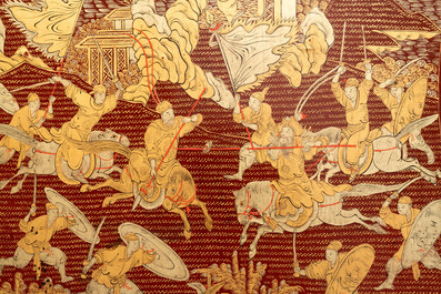 A large Chinese Canton gilt-lacquered garment box with landscape and figural design, 19th C.