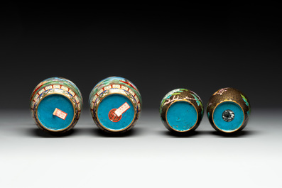 Four pairs of Chinese cloisonn&eacute; vases, 20th C.