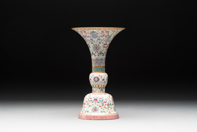 A Chinese famille rose 'bajixiang' 'gu' vase, Jiaqing mark, 19/20th C.