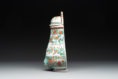 A Chinese famille verte fountain and basin with birds among flowering branches, Kangxi