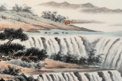 In the manner of Huang Ch&uuml;n-Pi 黃君璧 (1898-1991): 'Waterfall', ink and colour on paper, 20th C.